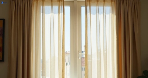 Dull dusty drapes in sippy-downs before professional cleaning